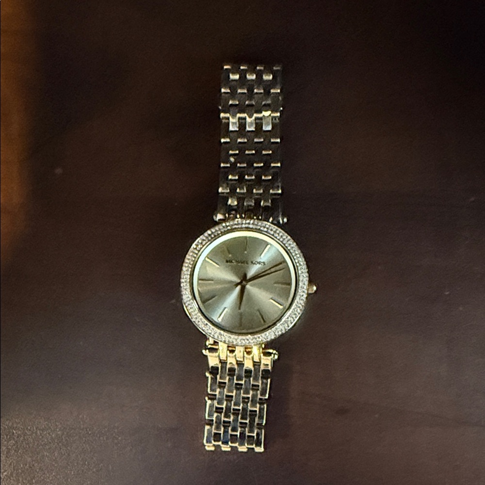 Michael Kors Gold and Silver Watch with Crystal Bezel